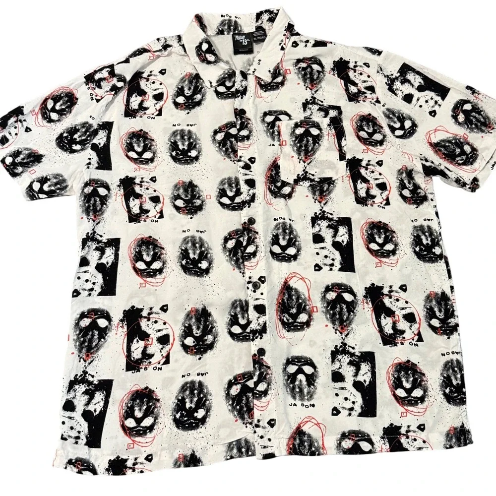 Friday the 13th Horror‎ Movie Button Up Shirt XL Jason Voorhees Graphic
